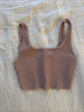 Aritzia Ribbed Square Crop Tank in Dusty Rose